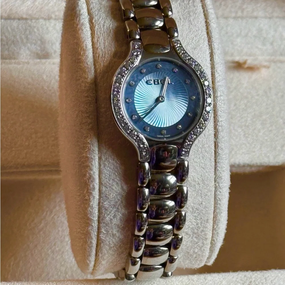 Ladies Women’s EBEL Beluga SS Diamond & Blue Mother of Pearl Wrist Watch w/ Box